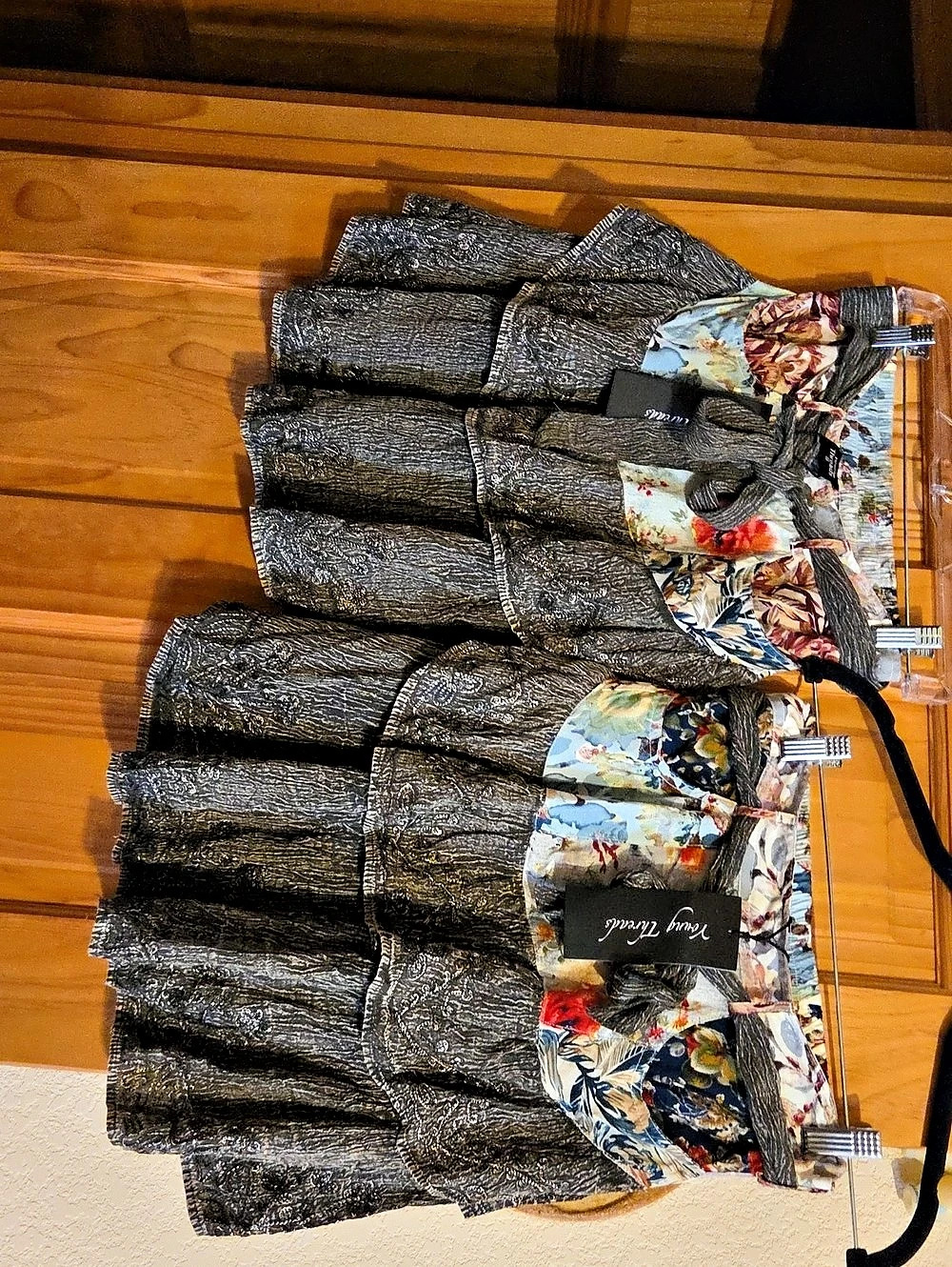 Young Threads Floral Layered Mini Skirt in Black & Multicolor 1 Size S & 1 M